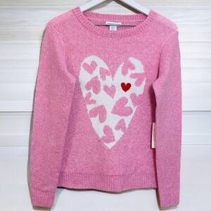 Cupcake & Cashmere NWT Pink & White Heart Super Soft Crew Neck Sweater Size‎ XS